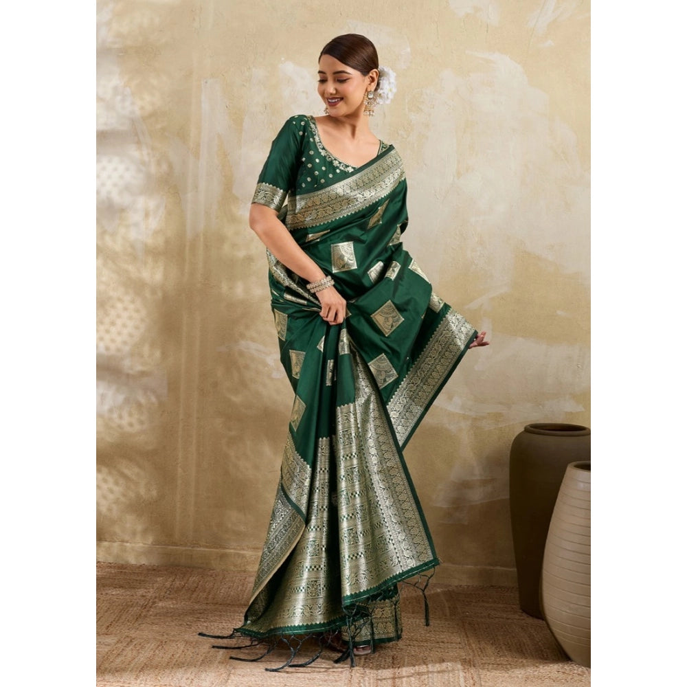 Women's Silk Blend Printed Saree — Dark Green · 2519