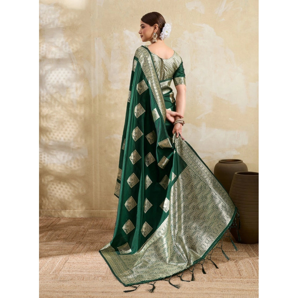 Women's Silk Blend Printed Saree — Dark Green · 2519