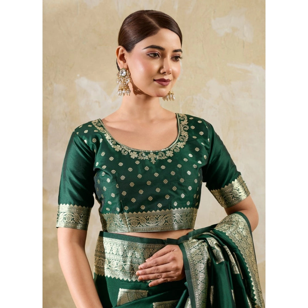 Women's Silk Blend Printed Saree — Dark Green · 2519