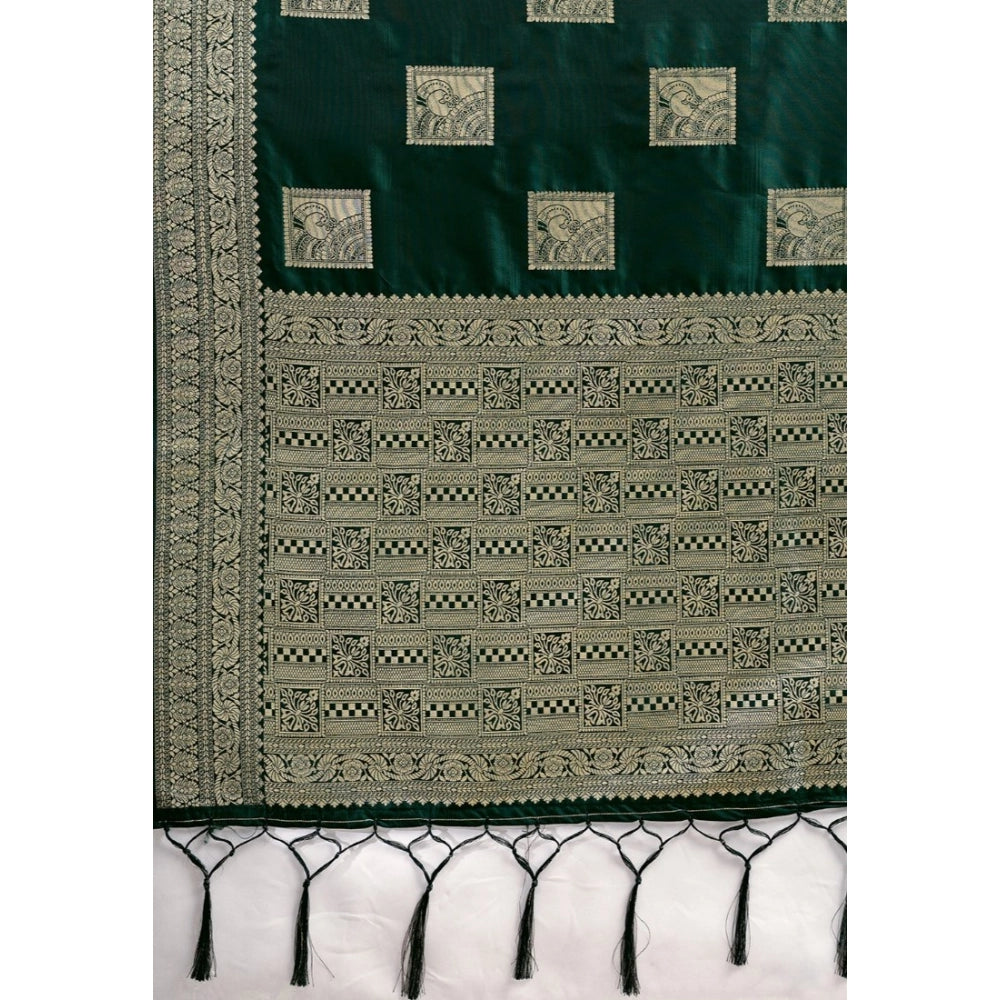 Women's Silk Blend Printed Saree — Dark Green · 2519