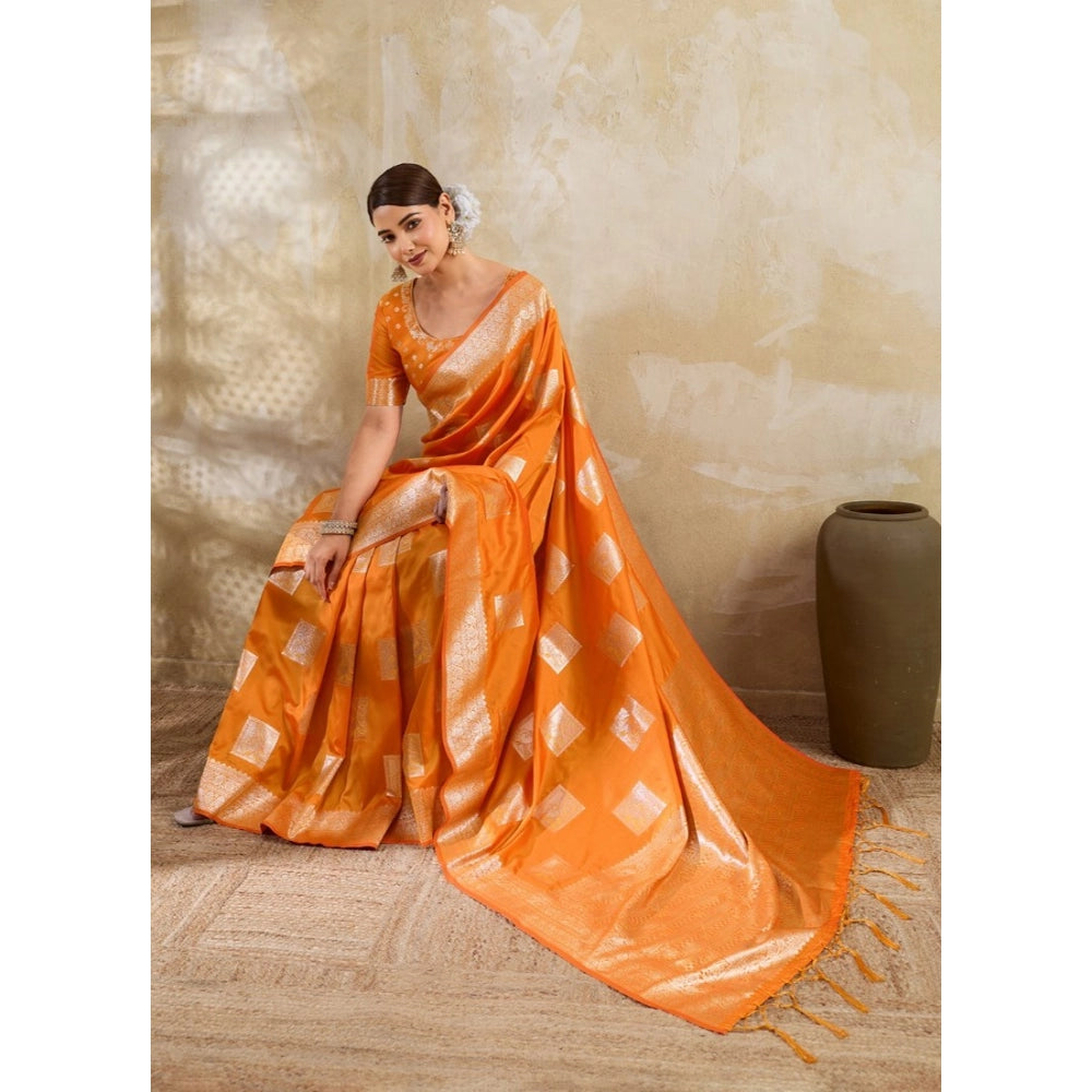 Women's Silk Blend Printed Saree — Orange · 2520
