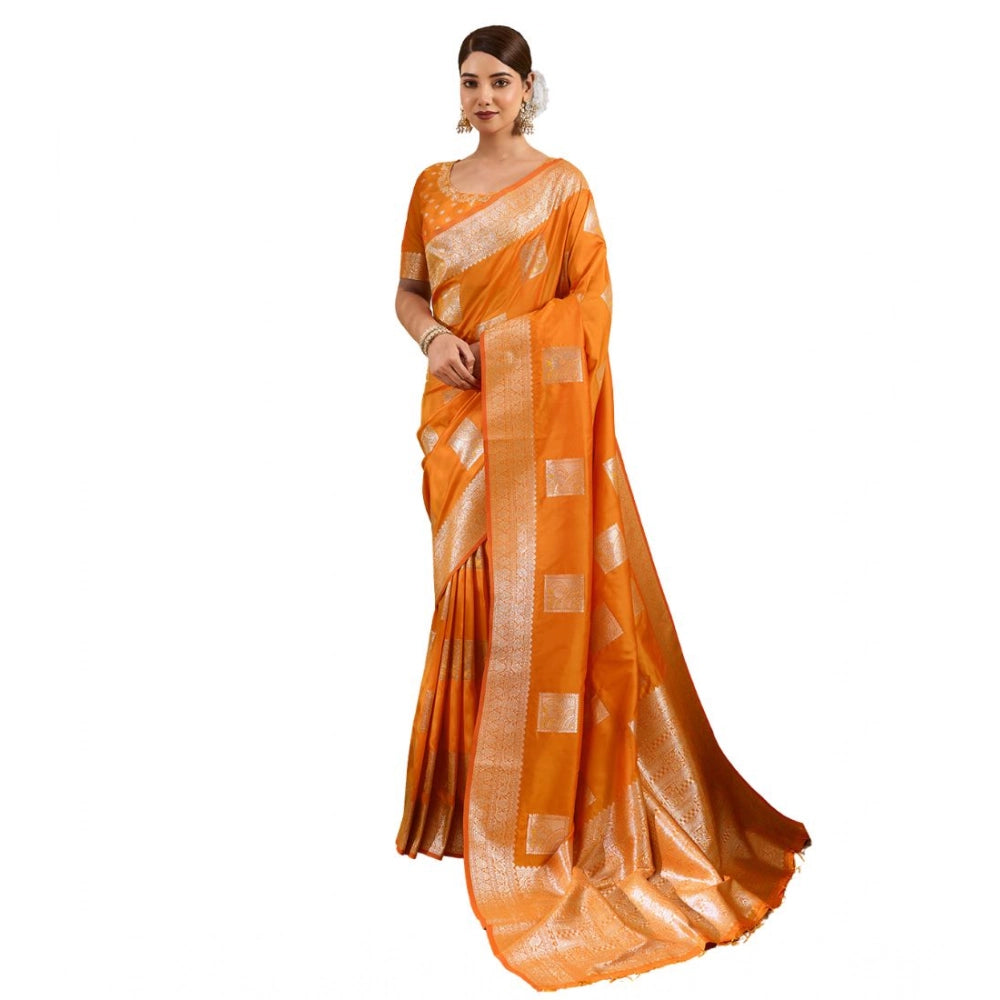 Women's Silk Blend Printed Saree — Orange · 2520