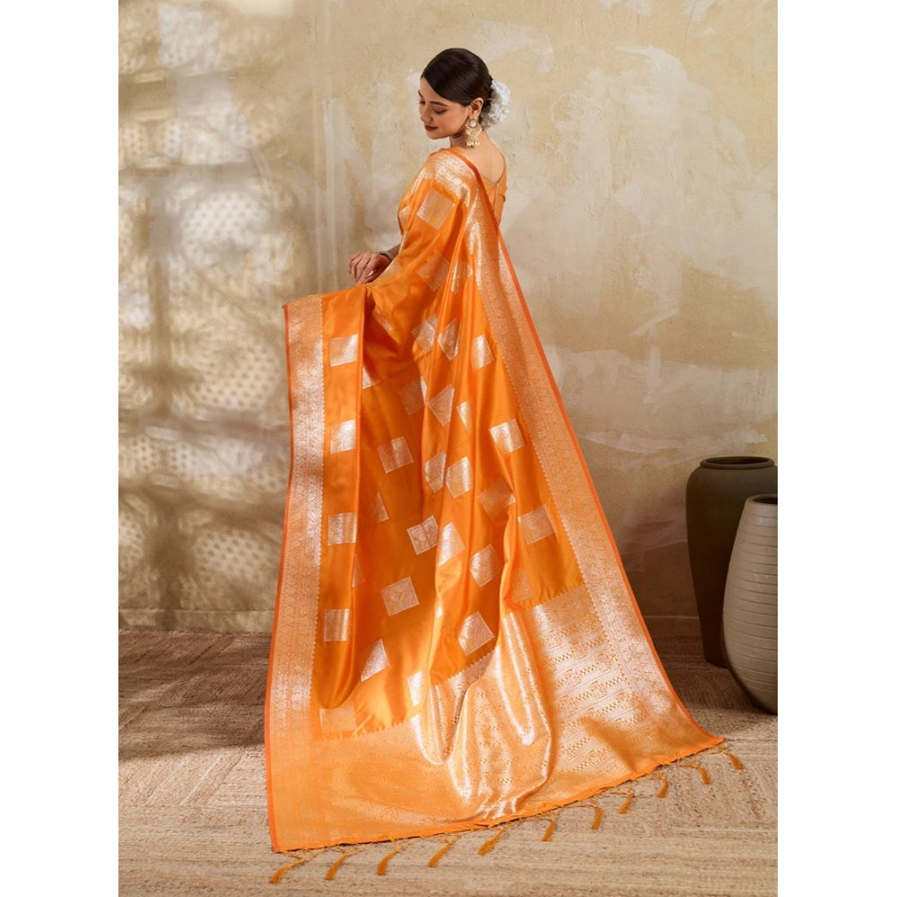 Women's Silk Blend Printed Saree — Orange · 2520