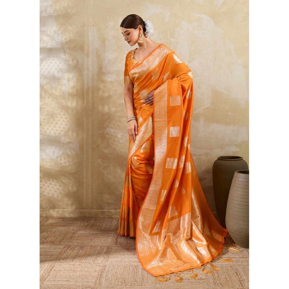 Women's Silk Blend Printed Saree — Orange · 2520