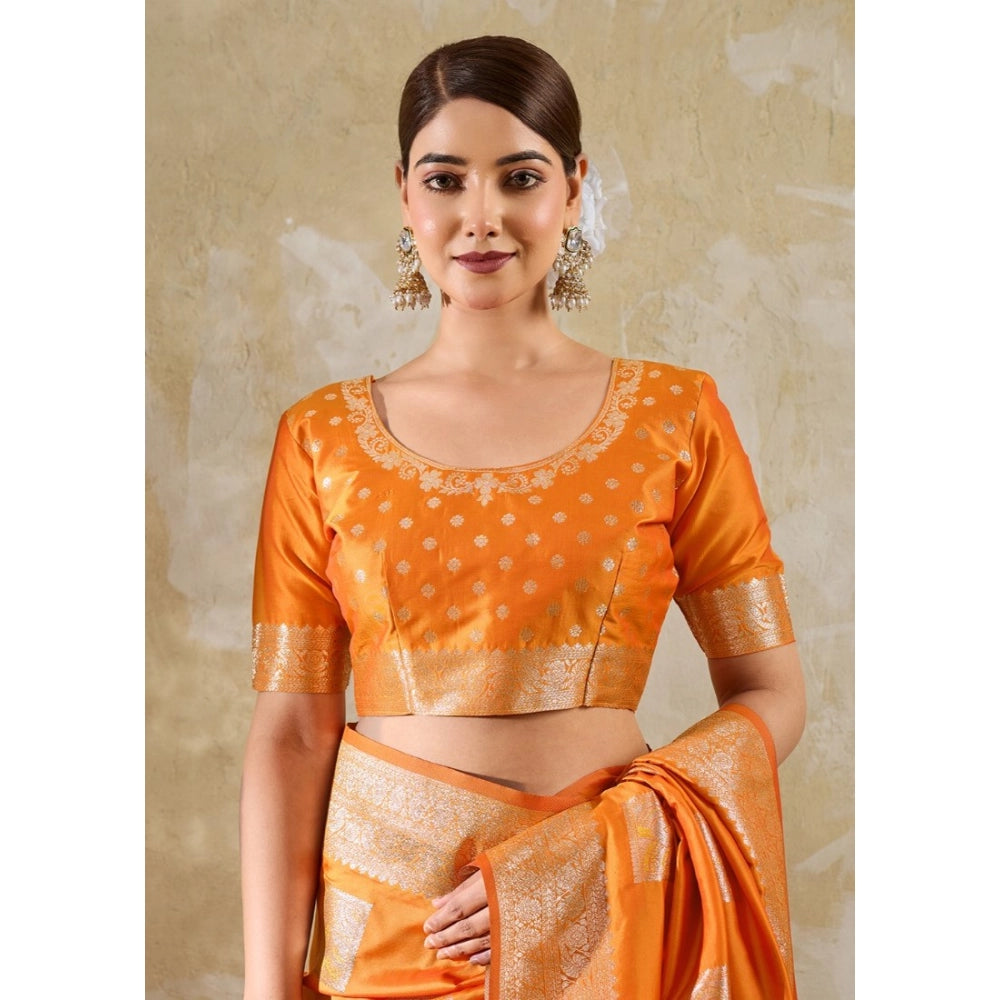 Women's Silk Blend Printed Saree — Orange · 2520