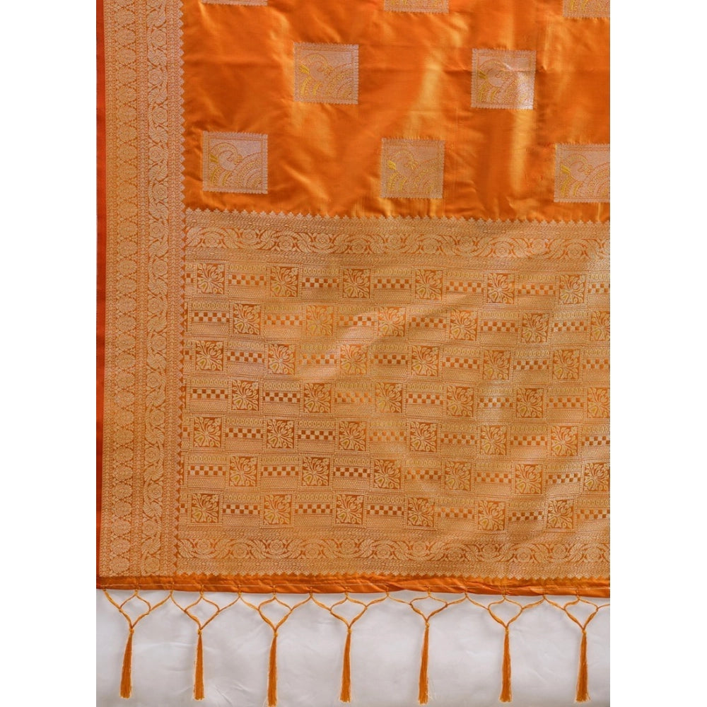 Women's Silk Blend Printed Saree — Orange · 2520