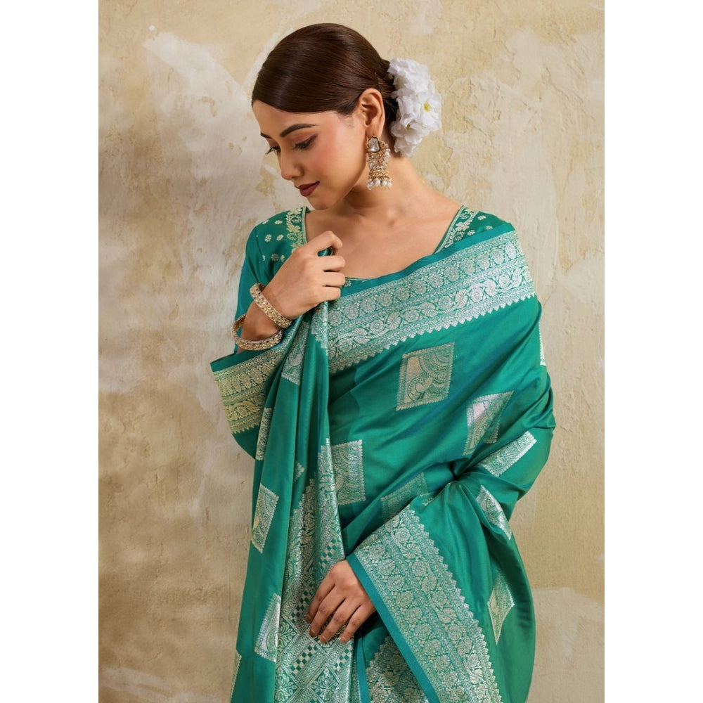 Women's Silk Blend Printed Saree — Sea Green · 2521