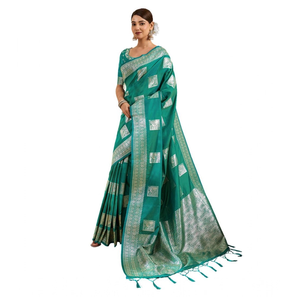 Women's Silk Blend Printed Saree — Sea Green · 2521