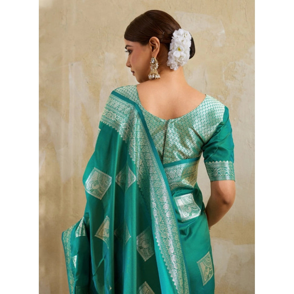 Women's Silk Blend Printed Saree — Sea Green · 2521