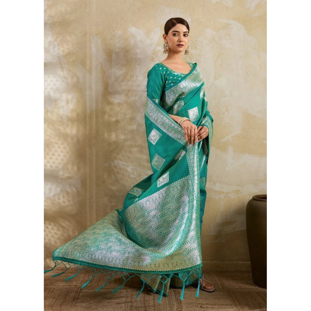 Women's Silk Blend Printed Saree — Sea Green · 2521