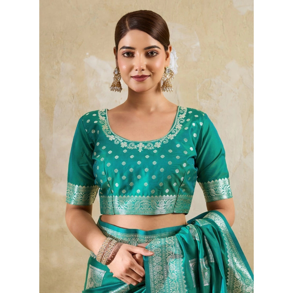 Women's Silk Blend Printed Saree — Sea Green · 2521