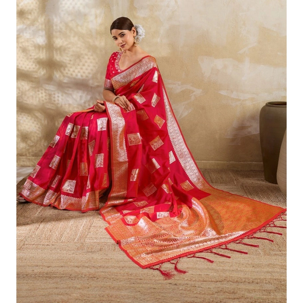 Women's Silk Blend Printed Saree — Red · 2522