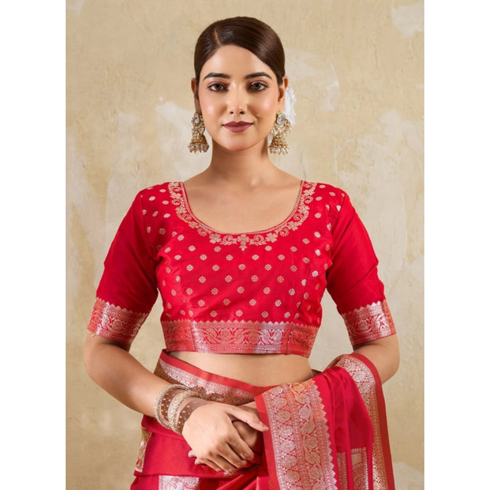Women's Silk Blend Printed Saree — Red · 2522