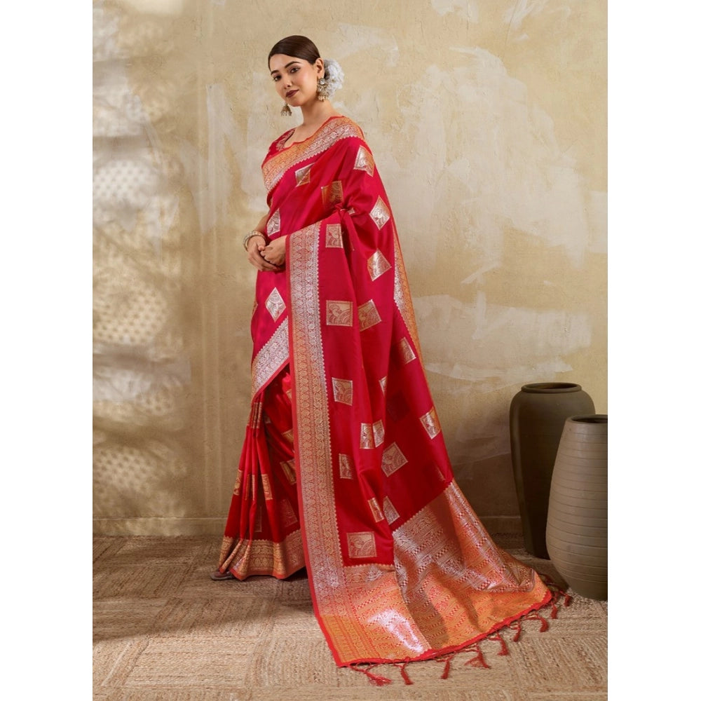 Women's Silk Blend Printed Saree — Red · 2522
