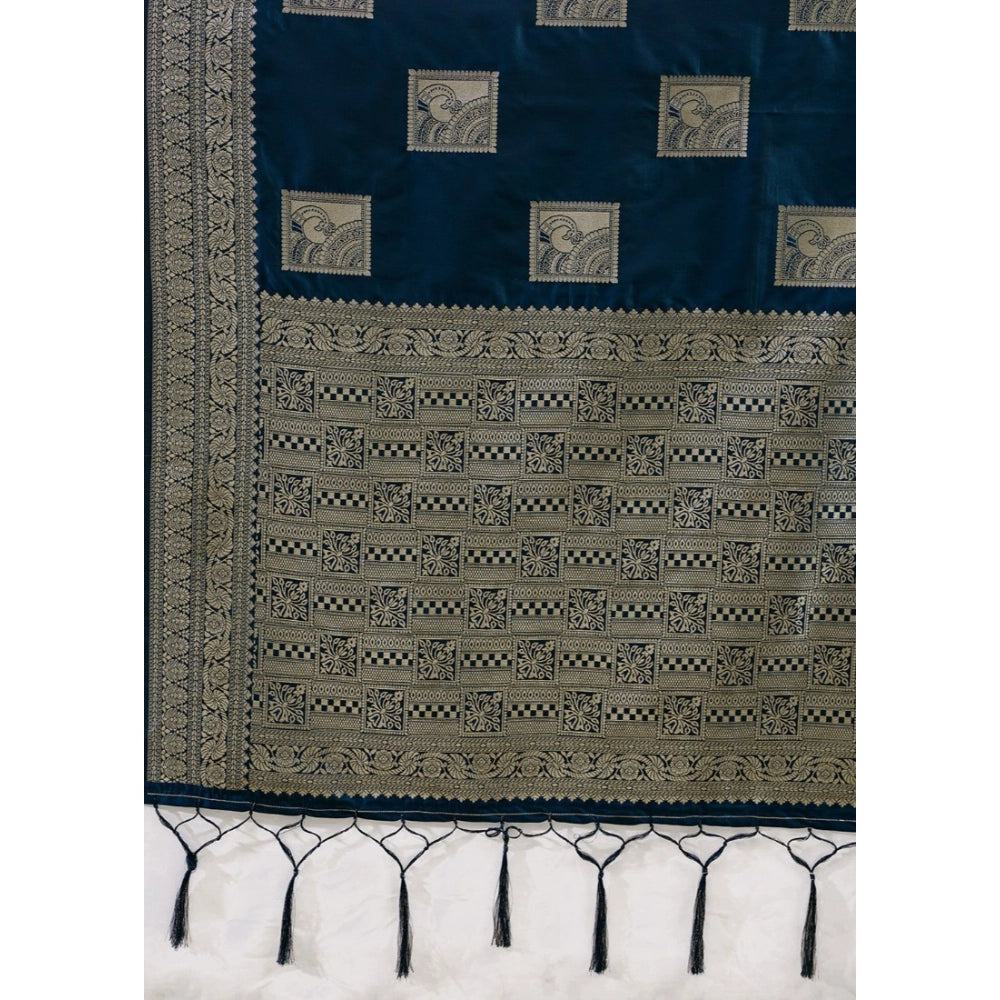 Women's Silk Blend Printed Saree — Teal Blue · 2523