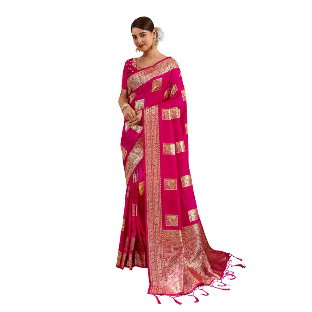 Women's Silk Blend Printed Saree — Magenta · 2524