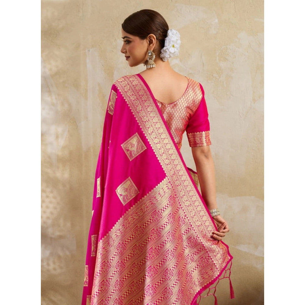 Women's Silk Blend Printed Saree — Magenta · 2524