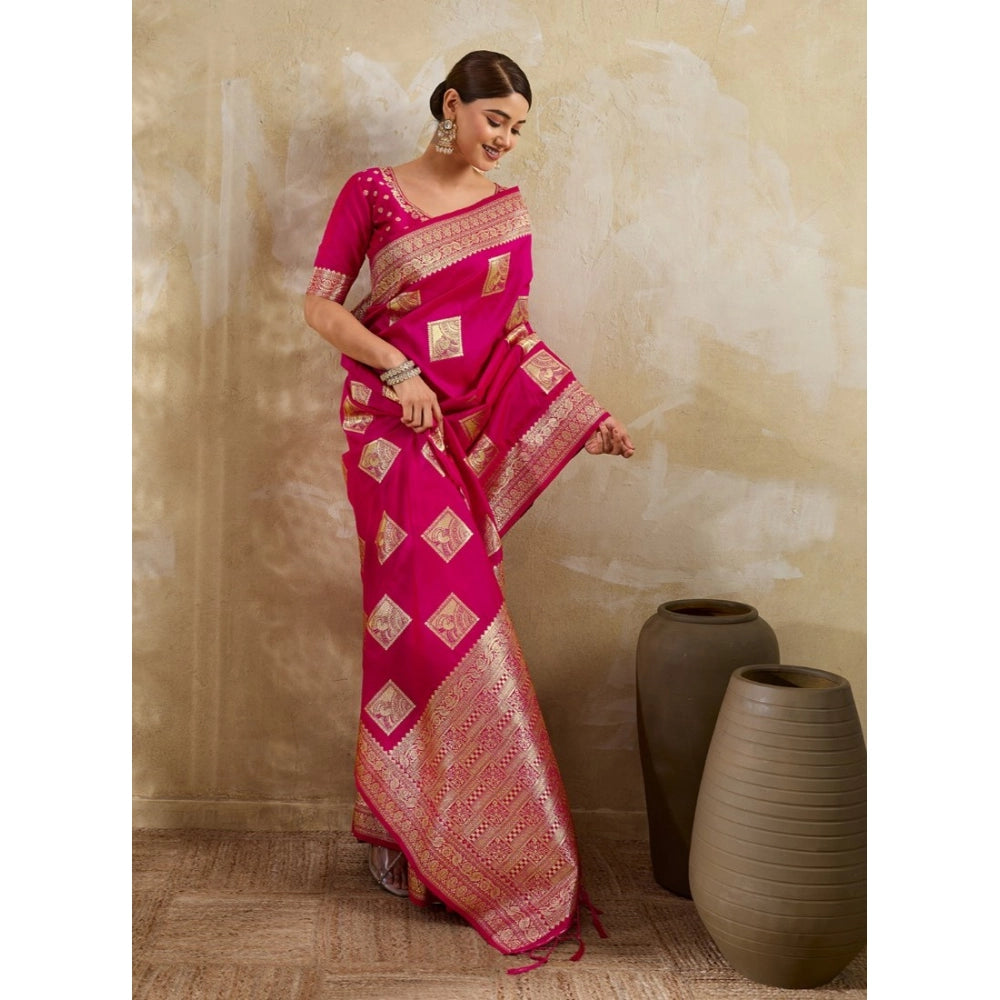 Women's Silk Blend Printed Saree — Magenta · 2524