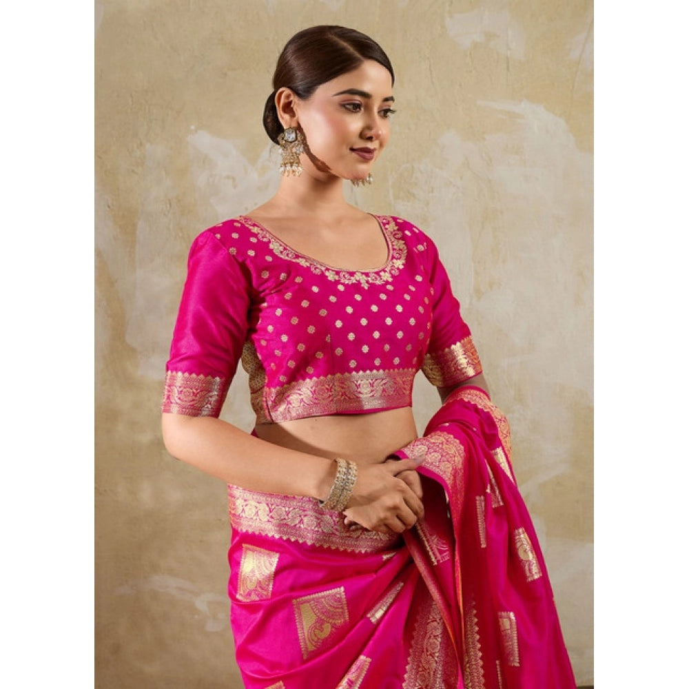 Women's Silk Blend Printed Saree — Magenta · 2524