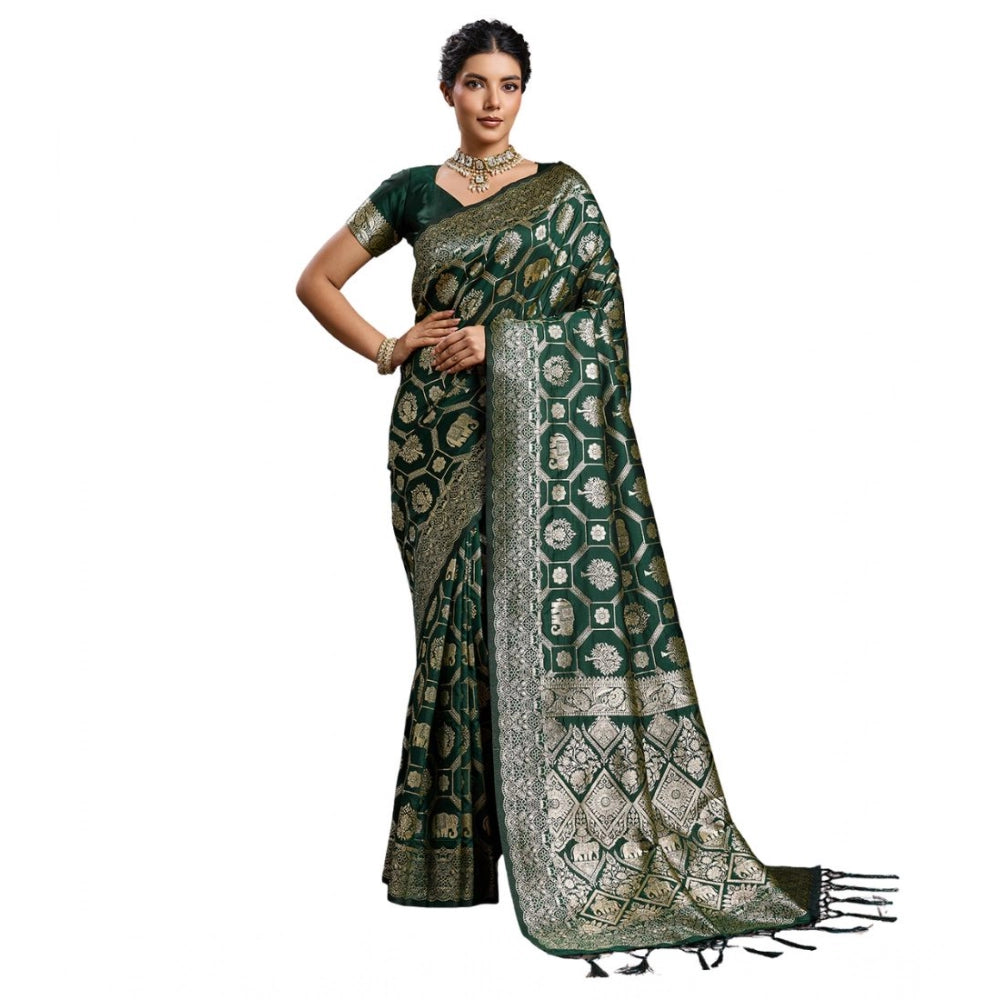 Women's Silk Blend Printed Saree — Bottel Green