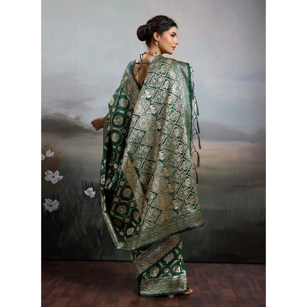 Women's Silk Blend Printed Saree — Bottel Green