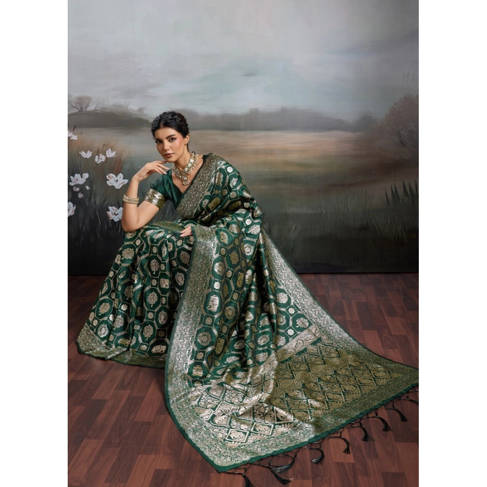 Women's Silk Blend Printed Saree — Bottel Green