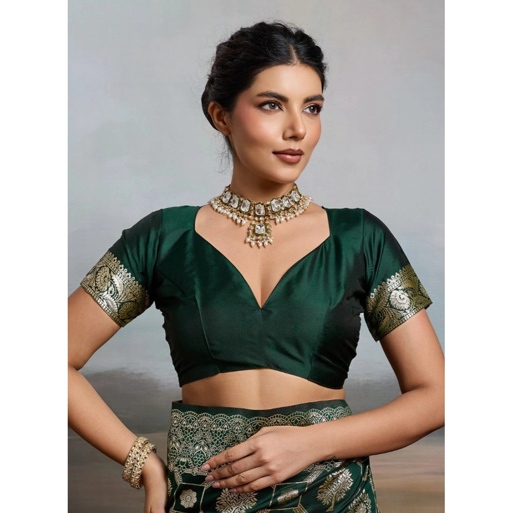 Women's Silk Blend Printed Saree — Bottel Green
