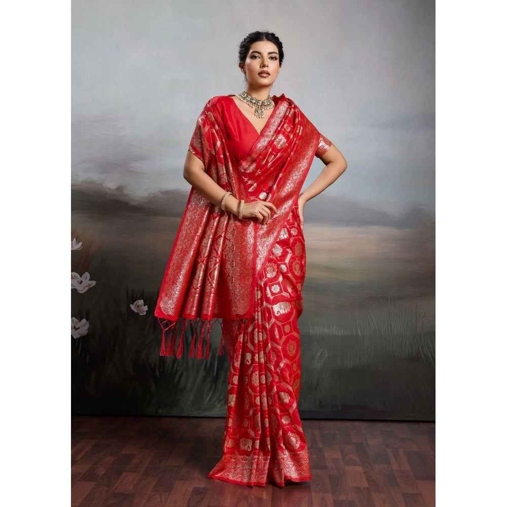 Women's Silk Blend Printed Saree — Red · 2526