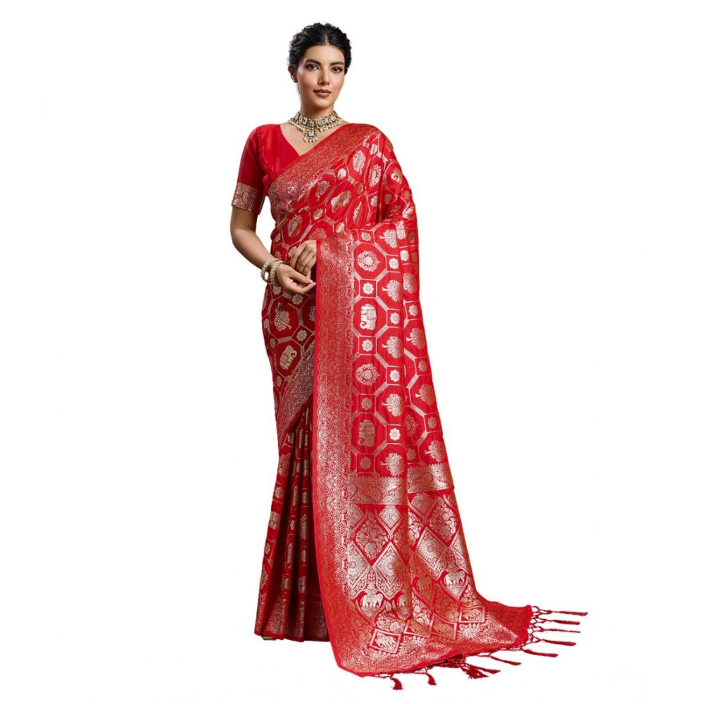 Women's Silk Blend Printed Saree — Red · 2526