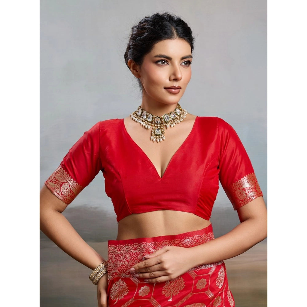 Women's Silk Blend Printed Saree — Red · 2526