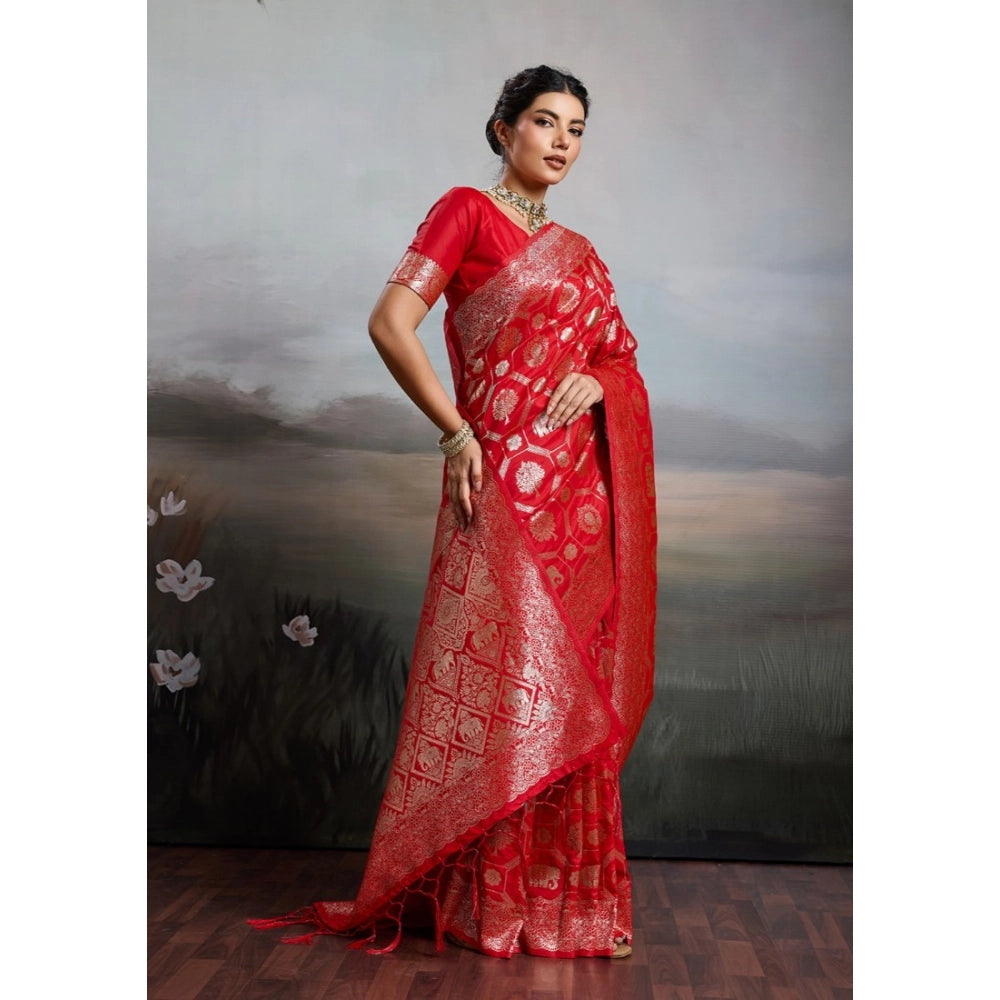 Women's Silk Blend Printed Saree — Red · 2526