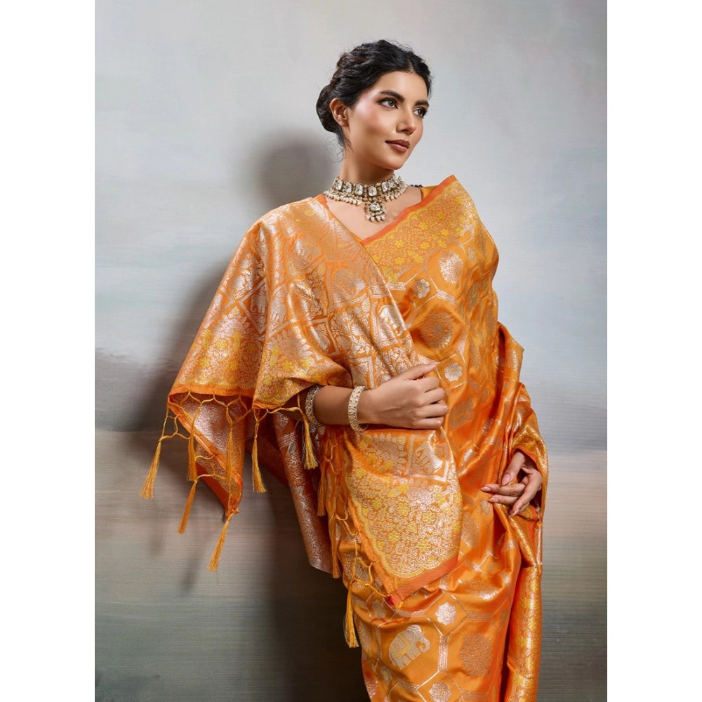 Women's Silk Blend Printed Saree — Orange · 2527