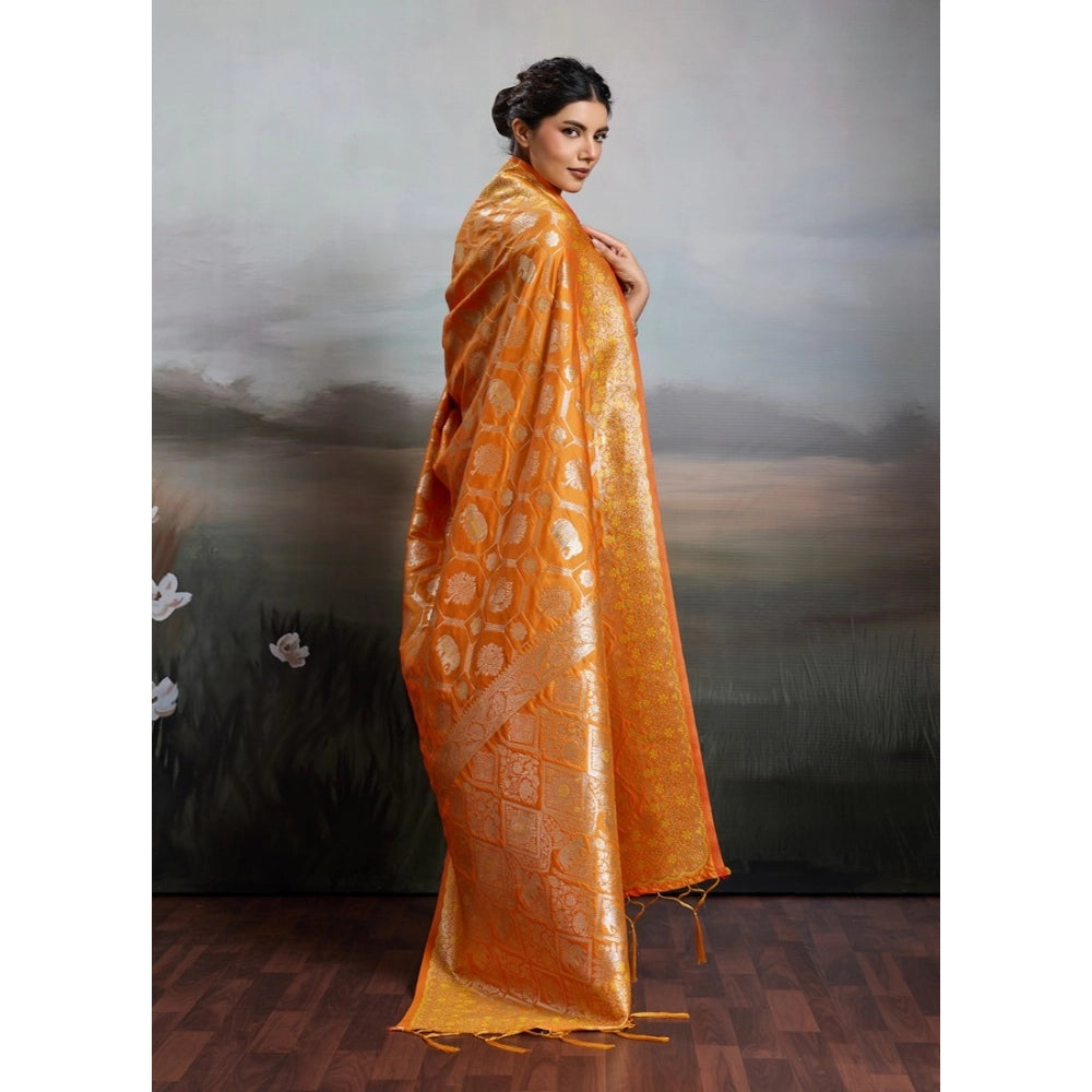 Women's Silk Blend Printed Saree — Orange · 2527