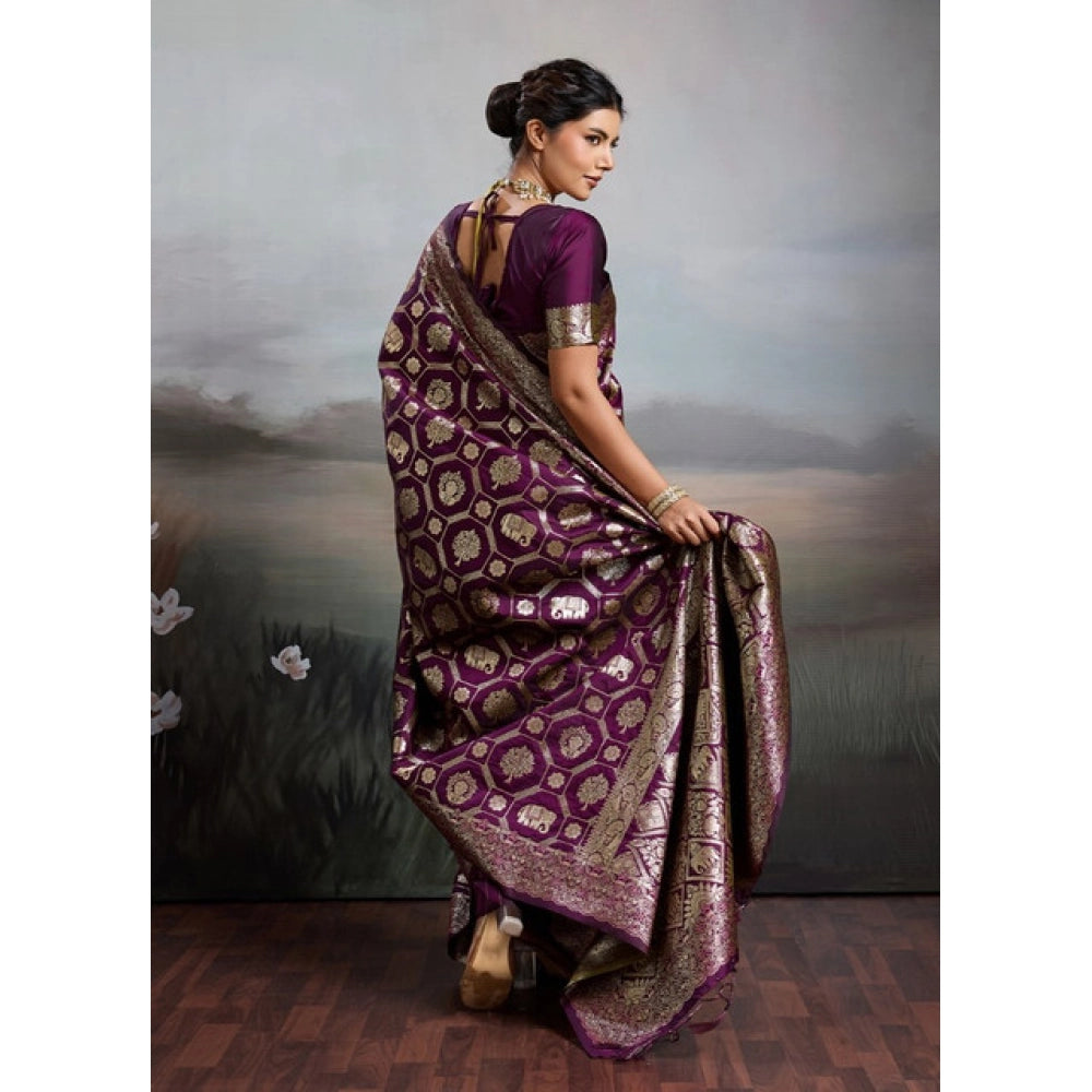 Women's Silk Blend Printed Saree — Wine · 2528