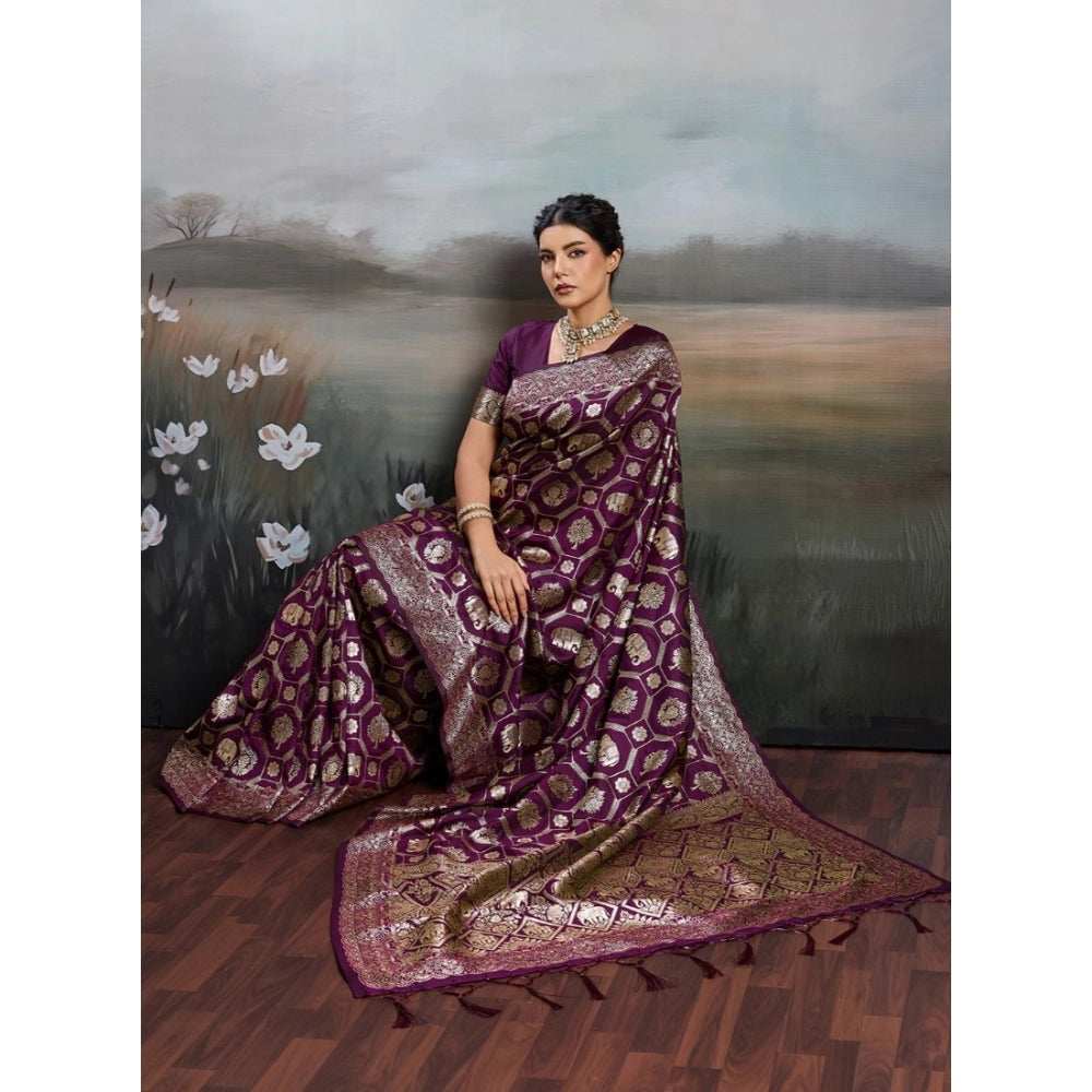 Women's Silk Blend Printed Saree — Wine · 2528