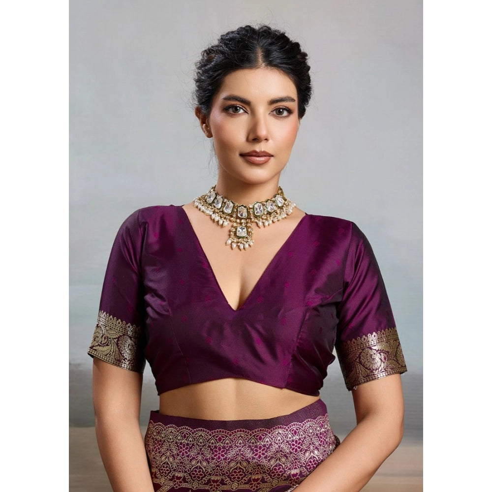 Women's Silk Blend Printed Saree — Wine · 2528