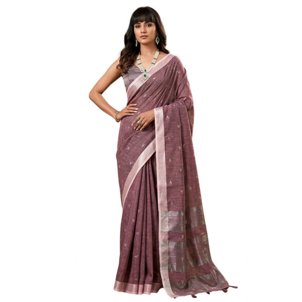 Women's Linen Cotton Printed Saree — Purple · 2534