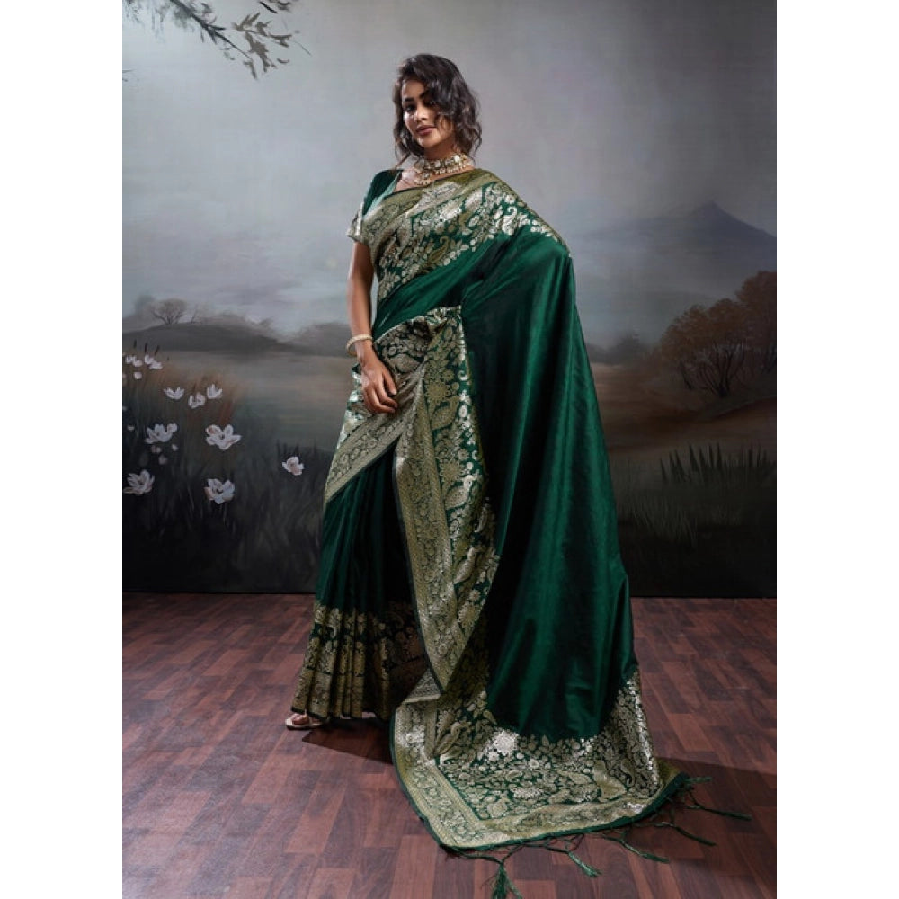 Women's Silk Blend Printed Saree — Dark Green · 2536