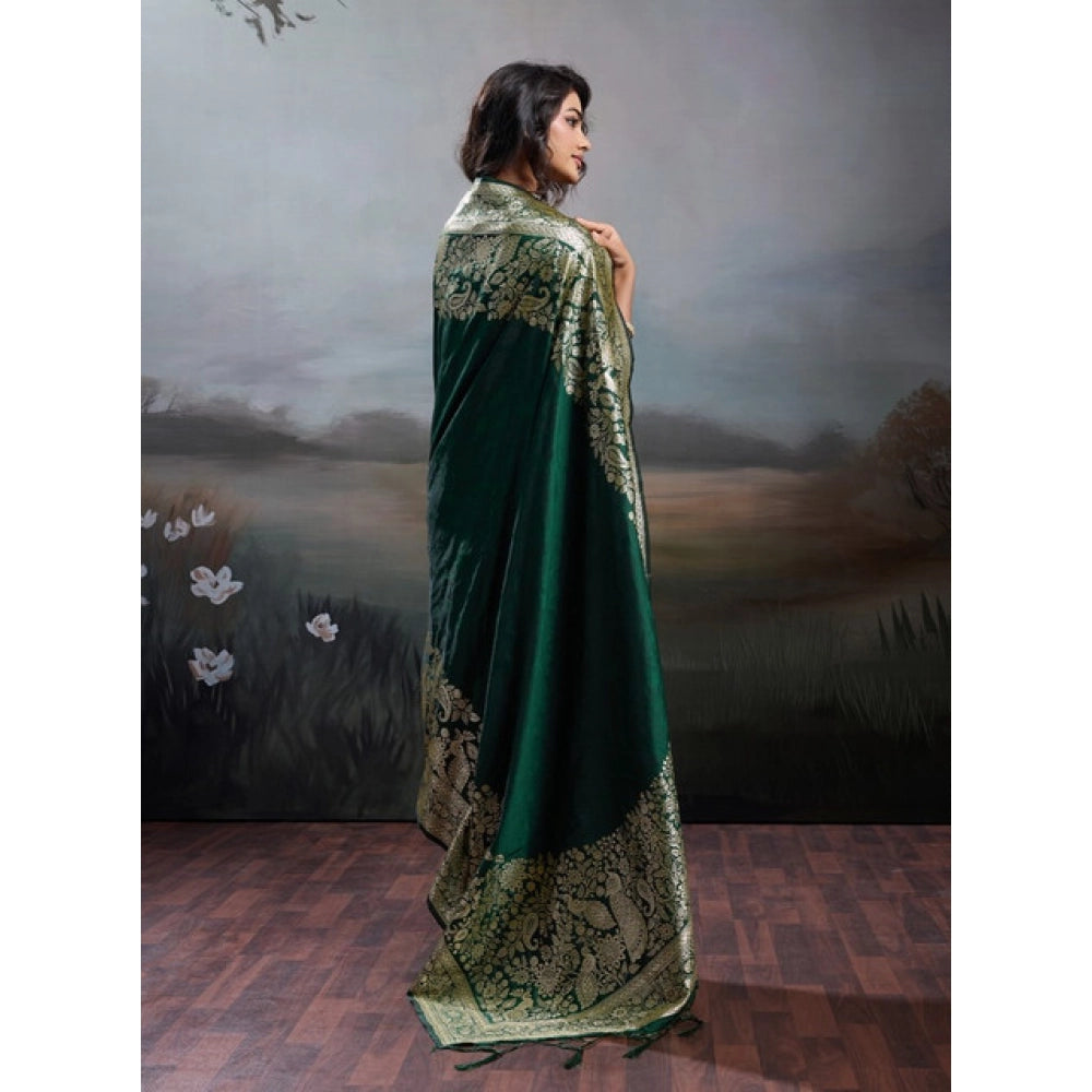 Women's Silk Blend Printed Saree — Dark Green · 2536