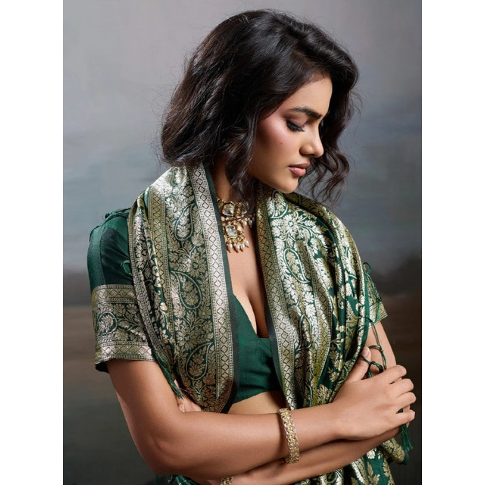 Women's Silk Blend Printed Saree — Dark Green · 2536