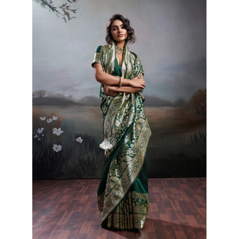 Women's Silk Blend Printed Saree — Dark Green · 2536