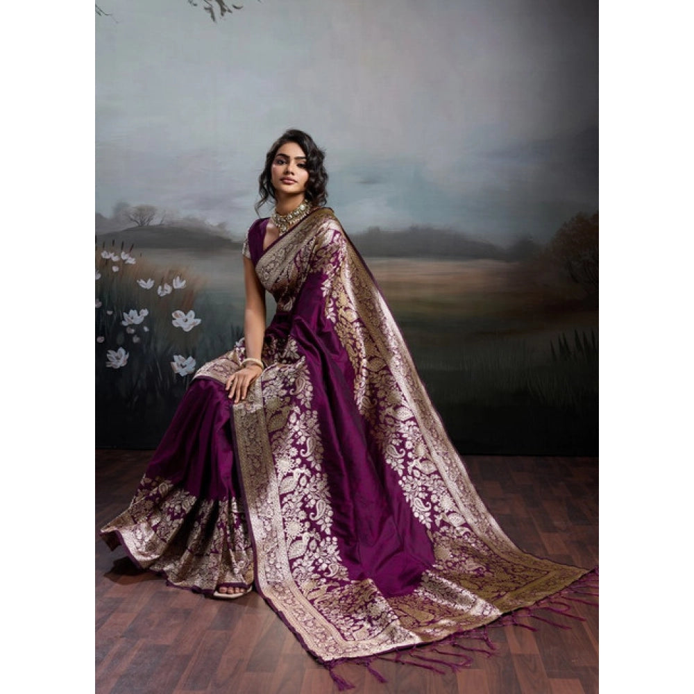 Women's Silk Blend Printed Saree — Wine · 2537