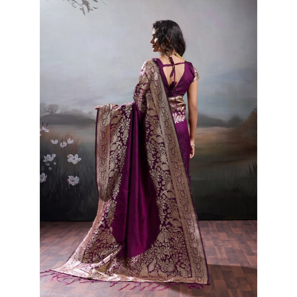 Women's Silk Blend Printed Saree — Wine · 2537