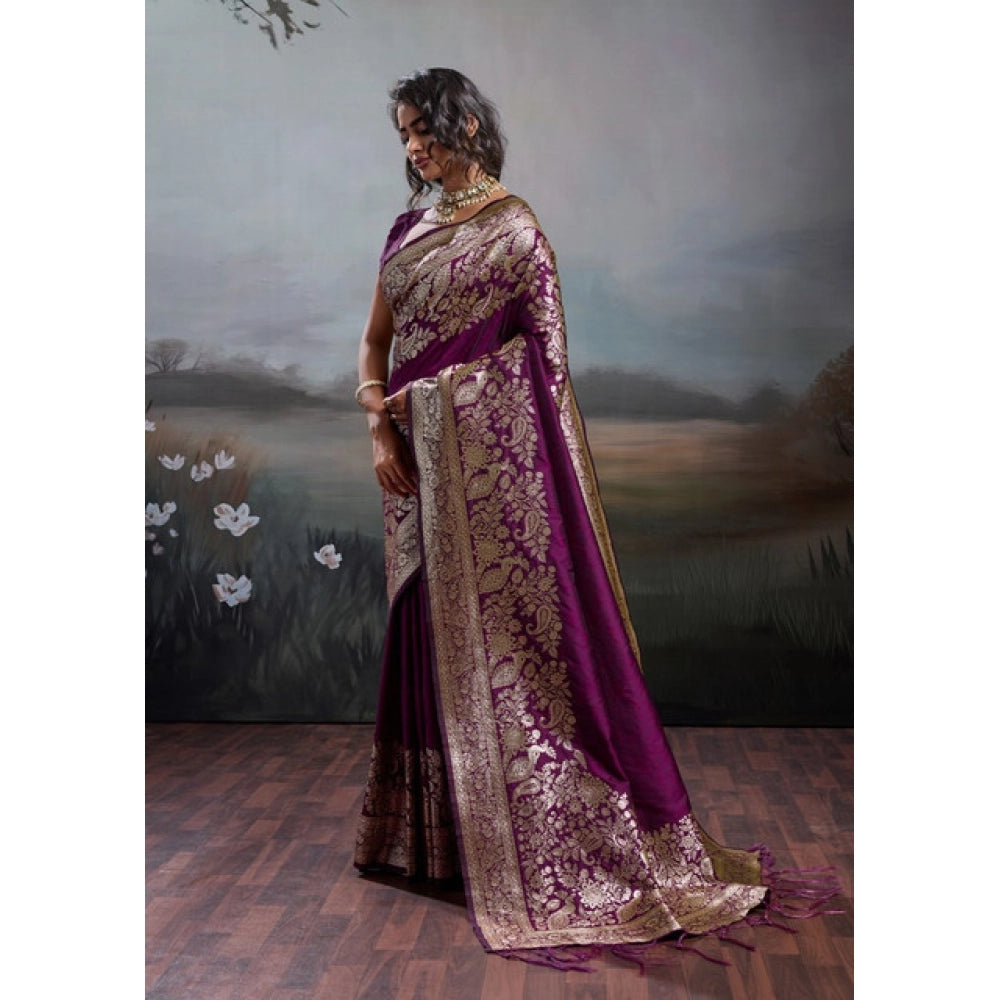 Women's Silk Blend Printed Saree — Wine · 2537