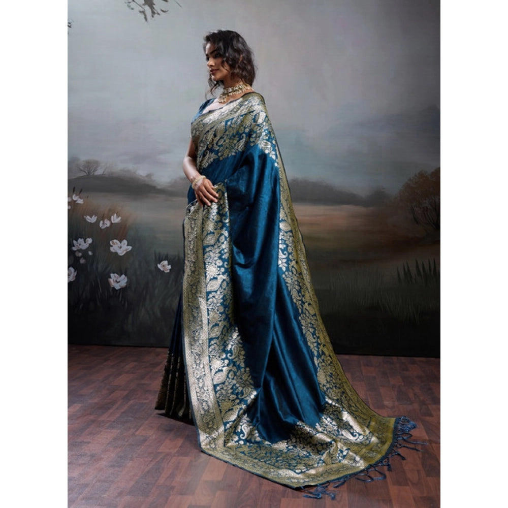 Women's Silk Blend Printed Saree — Navy Blue · 2538