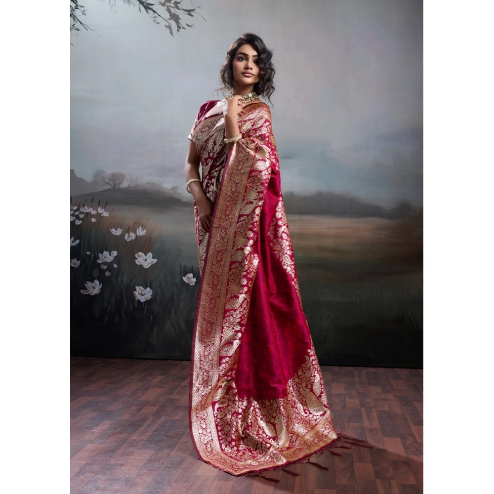 Women's Silk Blend Printed Saree — Maroon · 2539