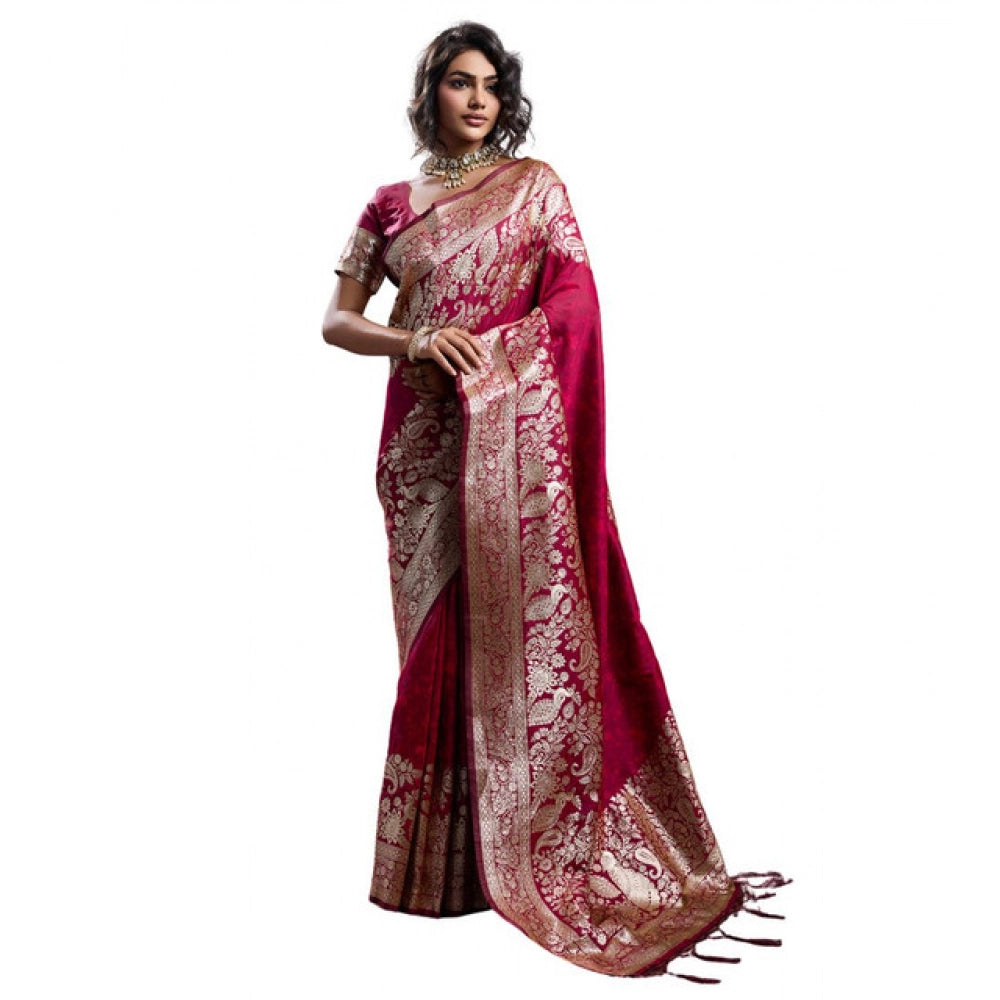 Women's Silk Blend Printed Saree — Maroon · 2539
