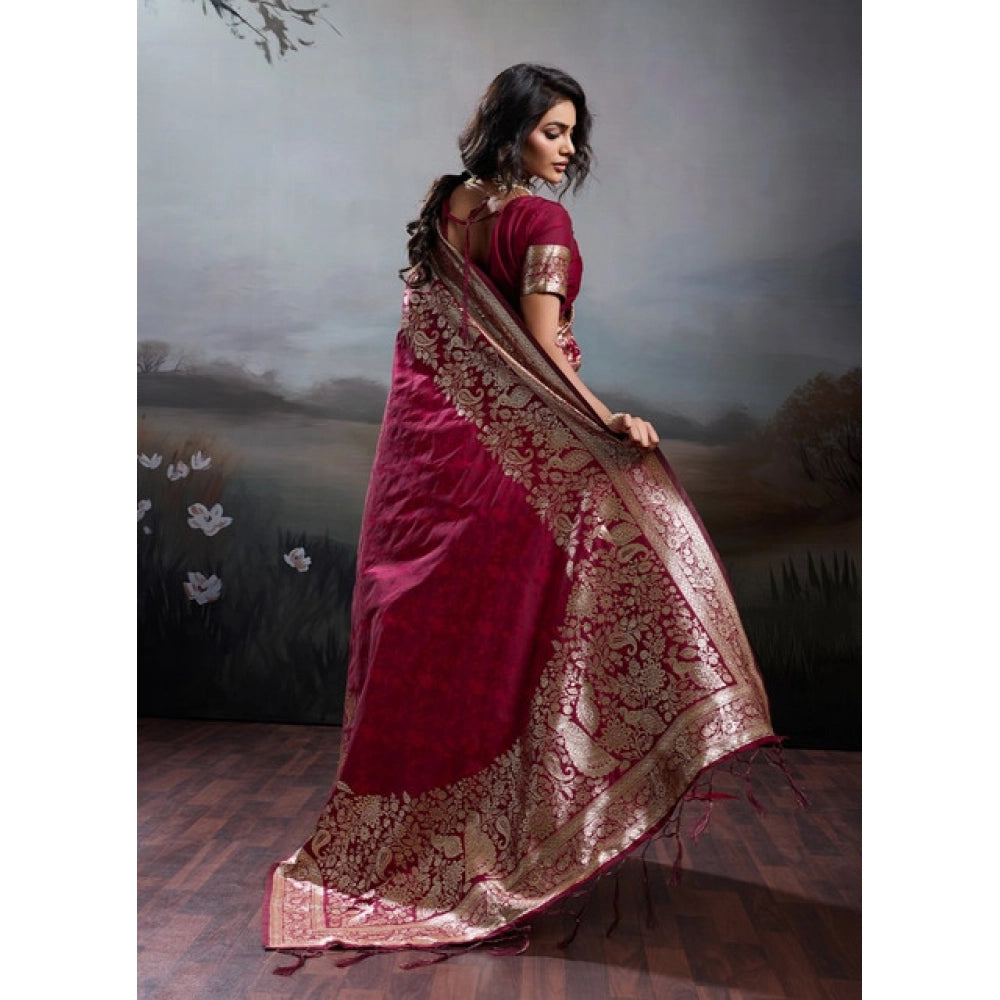 Women's Silk Blend Printed Saree — Maroon · 2539