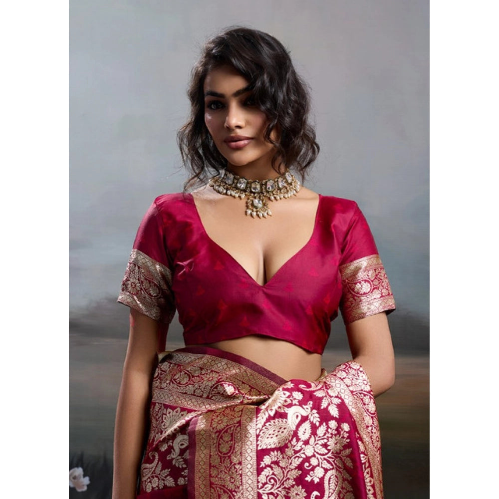 Women's Silk Blend Printed Saree — Maroon · 2539