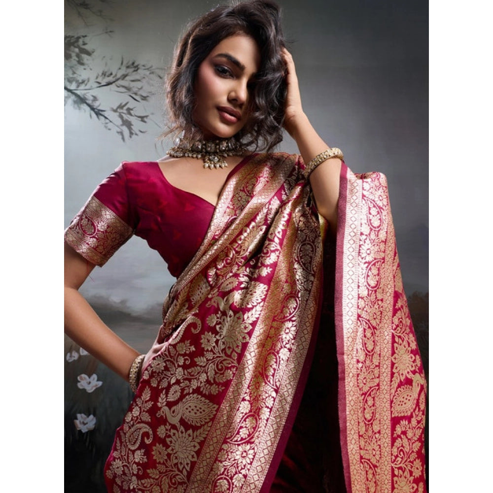 Women's Silk Blend Printed Saree — Maroon · 2539